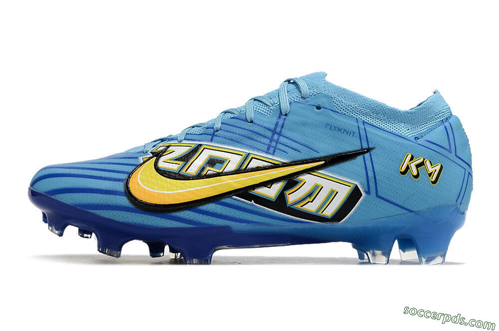 Kylian Mbappe x Nike Air Zoom Mercurial Vapor 15 Elite FG Low-Tops Football Boots - Blue/Yellow/Black 2