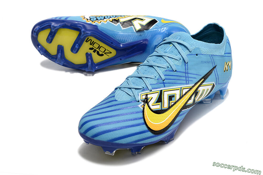 Kylian Mbappe x Nike Air Zoom Mercurial Vapor 15 Elite FG Low-Tops Football Boots - Blue/Yellow/Black 3