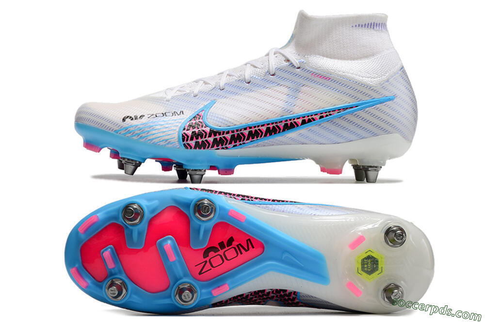Nike Air Zoom Mercurial Superfly 9 Elite FG High-Tops Football Boots - White/Grey/Blue 0