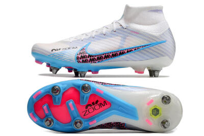Nike Air Zoom Mercurial Superfly 9 Elite FG High-Tops Football Boots - White/Grey/Blue