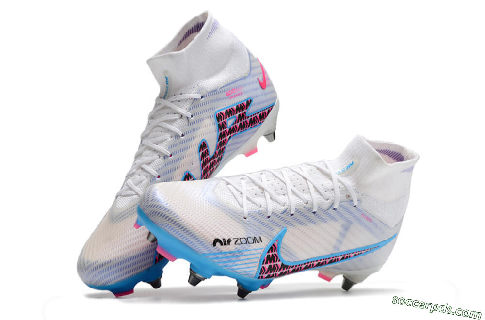 Nike Air Zoom Mercurial Superfly 9 Elite FG High-Tops Football Boots - White/Grey/Blue 5