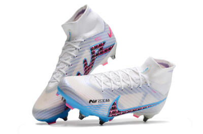 Nike Air Zoom Mercurial Superfly 9 Elite FG High-Tops Football Boots - White/Grey/Blue