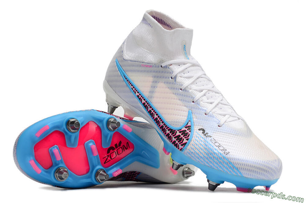 Nike Air Zoom Mercurial Superfly 9 Elite FG High-Tops Football Boots - White/Grey/Blue 4