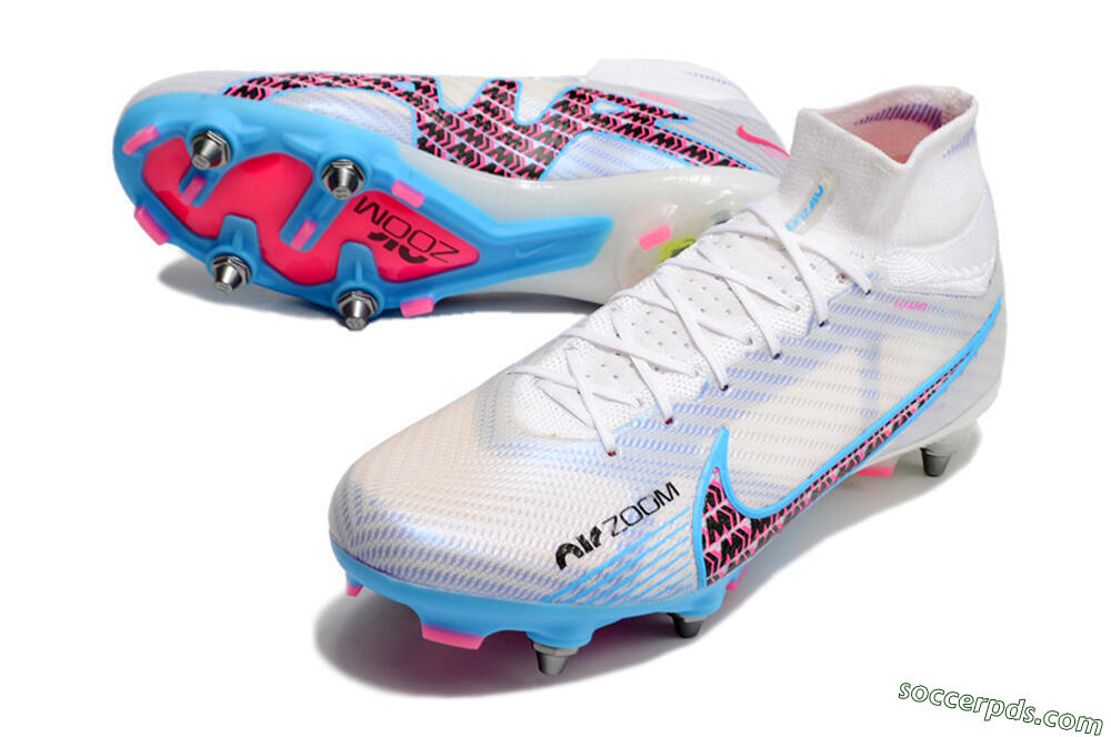 Nike Air Zoom Mercurial Superfly 9 Elite FG High-Tops Football Boots - White/Grey/Blue 3