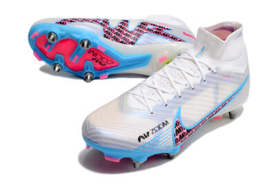 Nike Air Zoom Mercurial Superfly 9 Elite FG High-Tops Football Boots - White/Grey/Blue