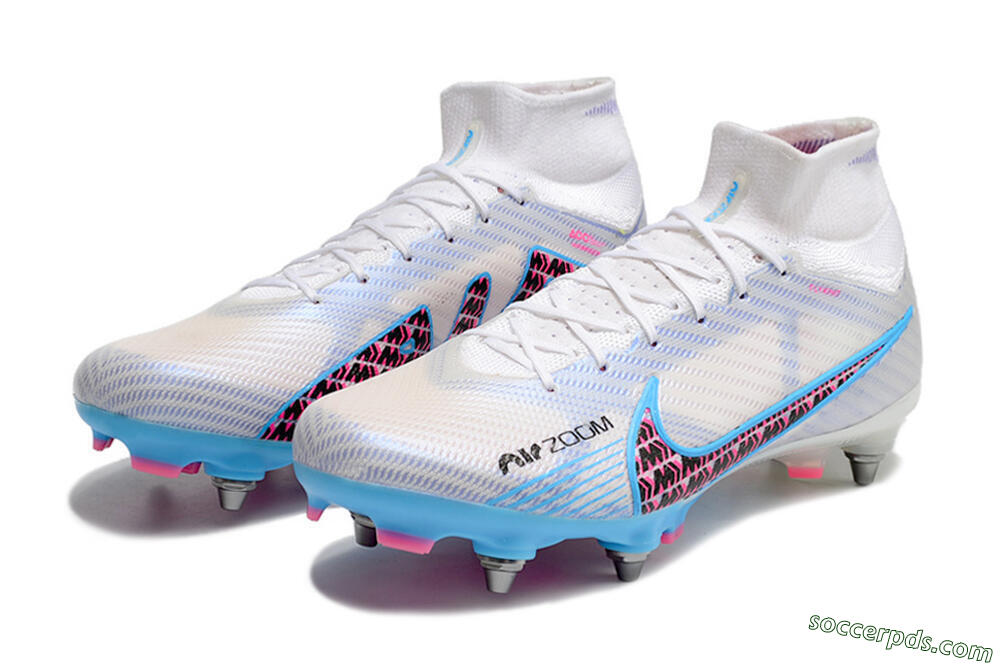 Nike Air Zoom Mercurial Superfly 9 Elite FG High-Tops Football Boots - White/Grey/Blue 9