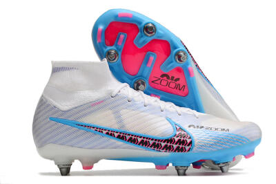 Nike Air Zoom Mercurial Superfly 9 Elite FG High-Tops Football Boots - White/Grey/Blue