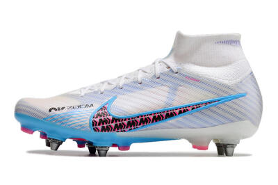 Nike Air Zoom Mercurial Superfly 9 Elite FG High-Tops Football Boots - White/Grey/Blue