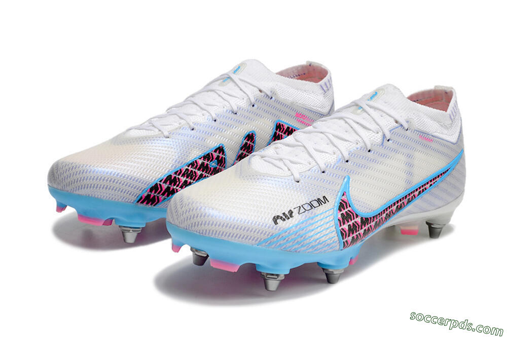 Nike Air Zoom Mercurial Vapor 15 Elite FG Low-Tops Football Boots - White/Grey/Blue 9
