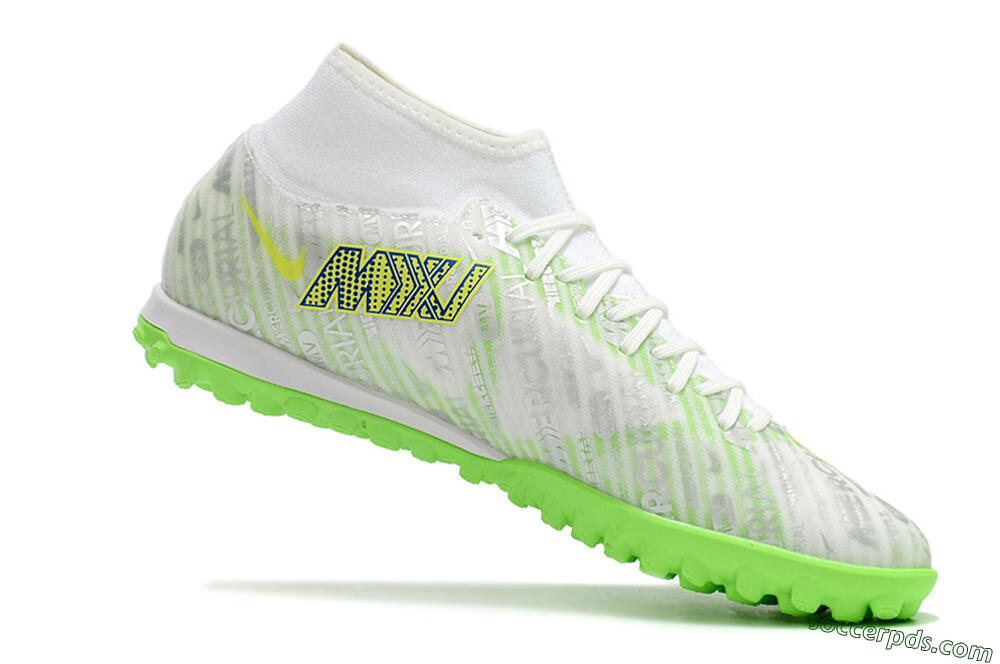 Nike Air Zoom Mercurial Superfly 9 Academy TF High-Tops Football Shoes - White/Green/Yellow 4