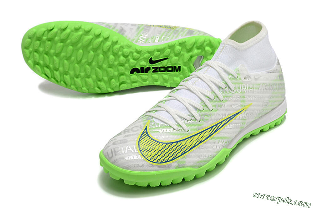 Nike Air Zoom Mercurial Superfly 9 Academy TF High-Tops Football Shoes - White/Green/Yellow 3