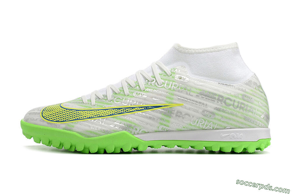 Nike Air Zoom Mercurial Superfly 9 Academy TF High-Tops Football Shoes - White/Green/Yellow 2