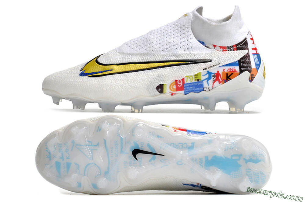 Harry Kane x Nike Phantom GX DF Elite FG Low-Tops Football Boots - White/Gold/Blue 0