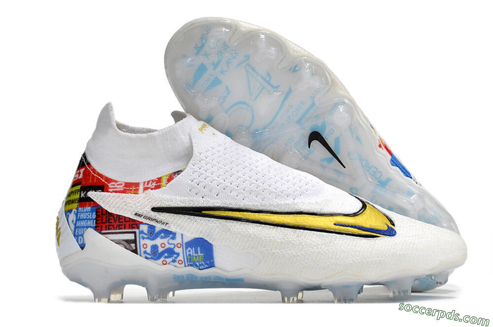 Harry Kane x Nike Phantom GX DF Elite FG Low-Tops Football Boots - White/Gold/Blue 1
