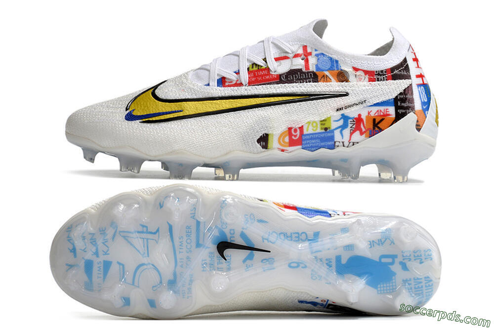 Harry Kane x Nike Phantom GX Elite FG Low-Tops Football Boots - White/Gold/Blue 0