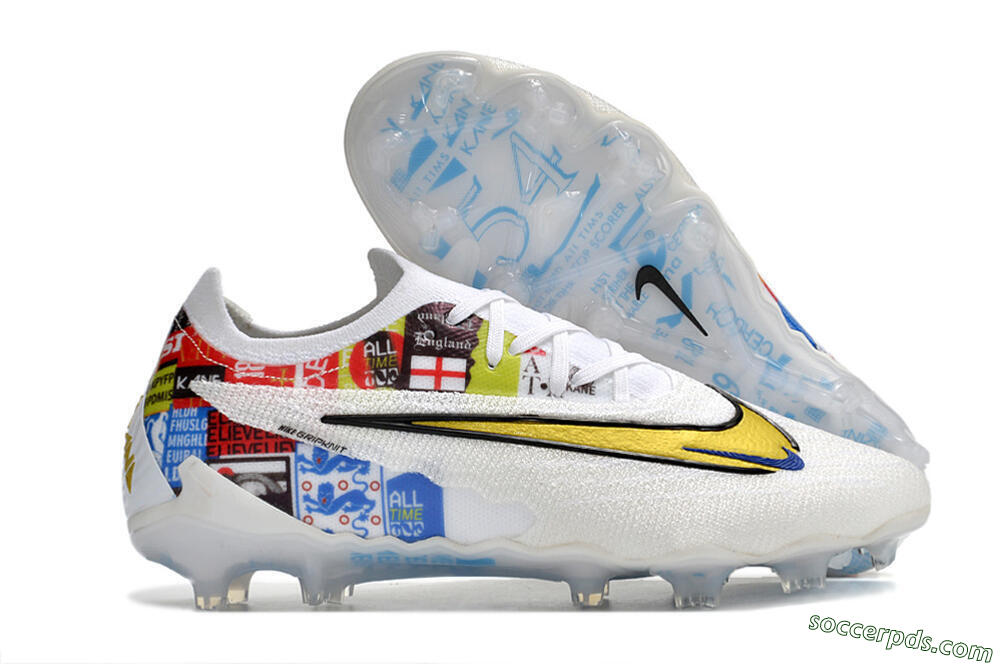 Harry Kane x Nike Phantom GX Elite FG Low-Tops Football Boots - White/Gold/Blue 1