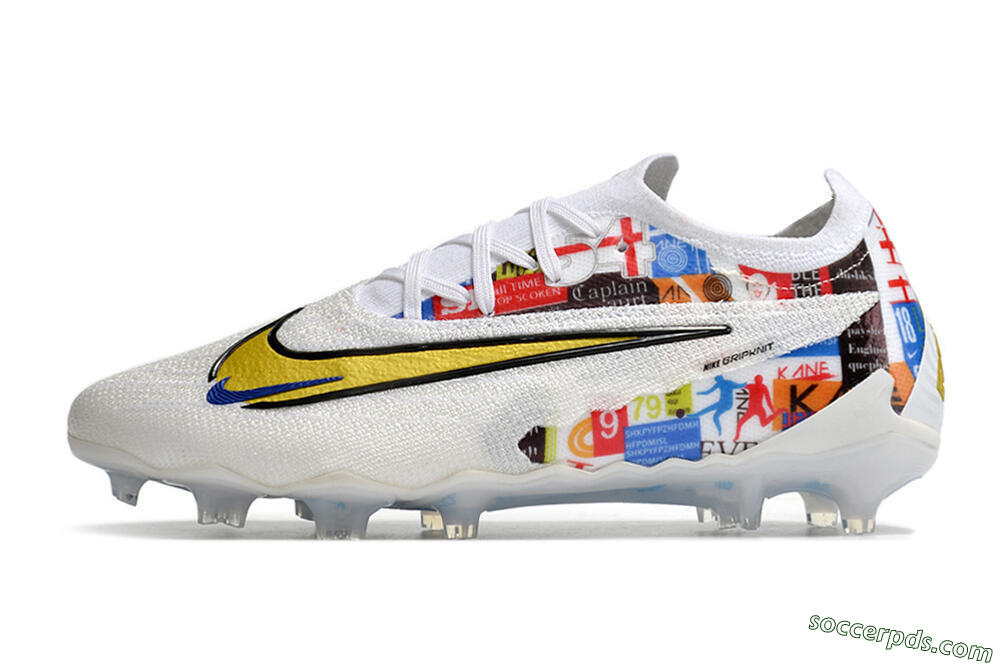 Harry Kane x Nike Phantom GX Elite FG Low-Tops Football Boots - White/Gold/Blue 2