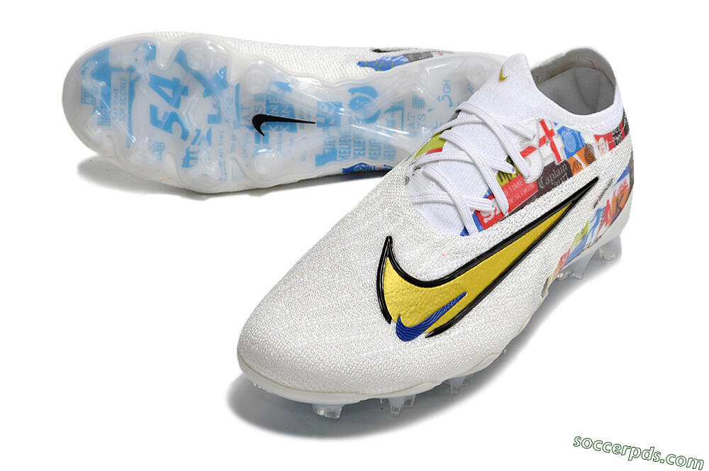 Harry Kane x Nike Phantom GX Elite FG Low-Tops Football Boots - White/Gold/Blue 3