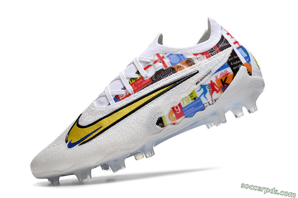 Harry Kane x Nike Phantom GX Elite FG Low-Tops Football Boots - White/Gold/Blue 5