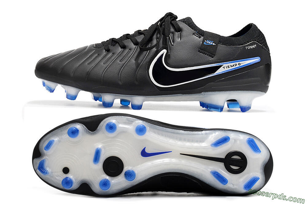 Nike Tiempo Legend 10 Elite FG Low-Tops Football Boots - Black/Blue/Sliver 0