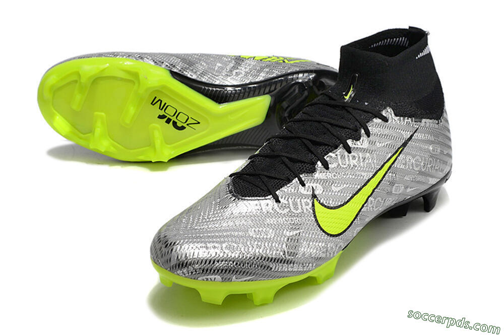 Nike Air Zoom Mercurial Superfly 9 Elite FG High-Tops Football Boots - Silver/Green/Black 3