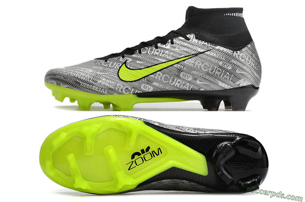 Nike Air Zoom Mercurial Superfly 9 Elite FG High-Tops Football Boots - Silver/Green/Black 0