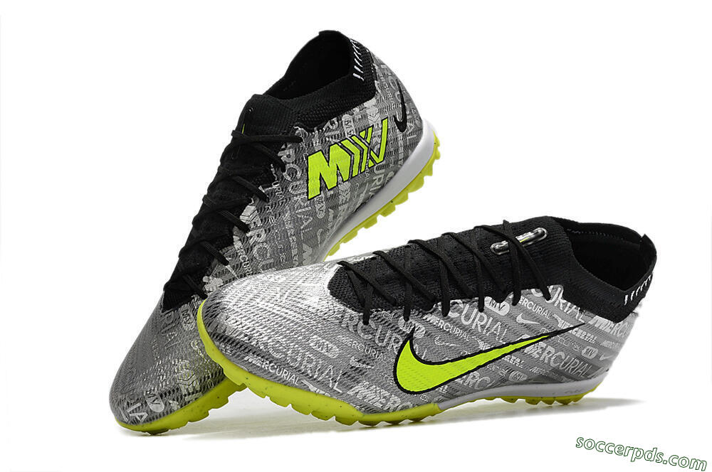 Nike Air Zoom Mercurial Vapor 15 Elite TF Low-Tops Football Shoes - Silver/Green/Black 5