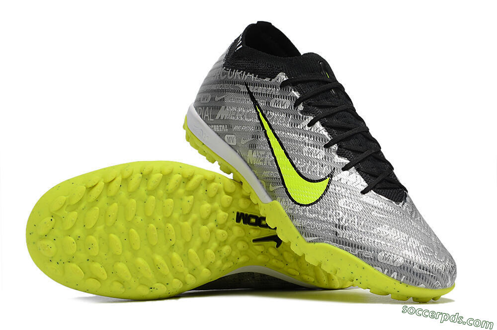 Nike Air Zoom Mercurial Vapor 15 Elite TF Low-Tops Football Shoes - Silver/Green/Black 4