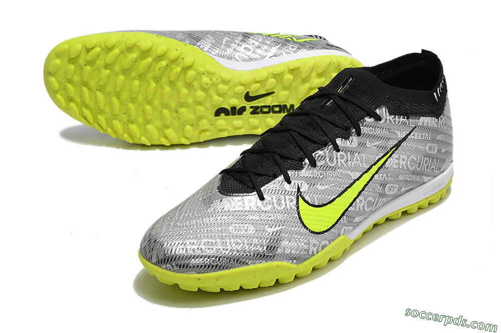 Nike Air Zoom Mercurial Vapor 15 Elite TF Low-Tops Football Shoes - Silver/Green/Black 3