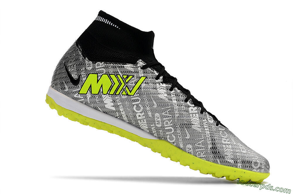 Nike Air Zoom Mercurial Superfly 9 Elite TF High-Tops Football Shoes - Silver/Green/Black 6