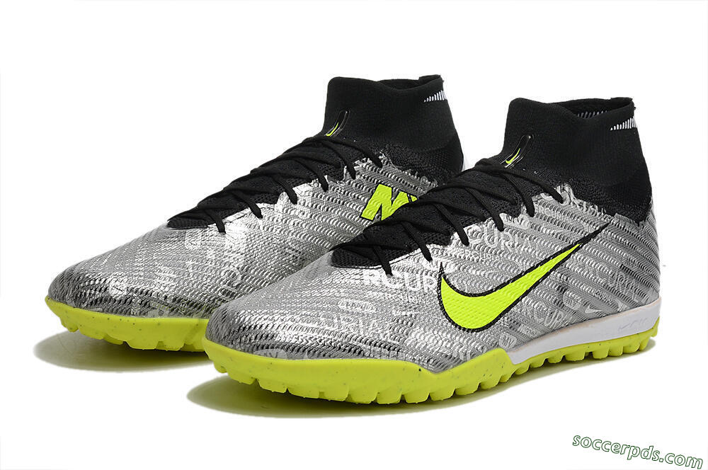 Nike Air Zoom Mercurial Superfly 9 Elite TF High-Tops Football Shoes - Silver/Green/Black 9
