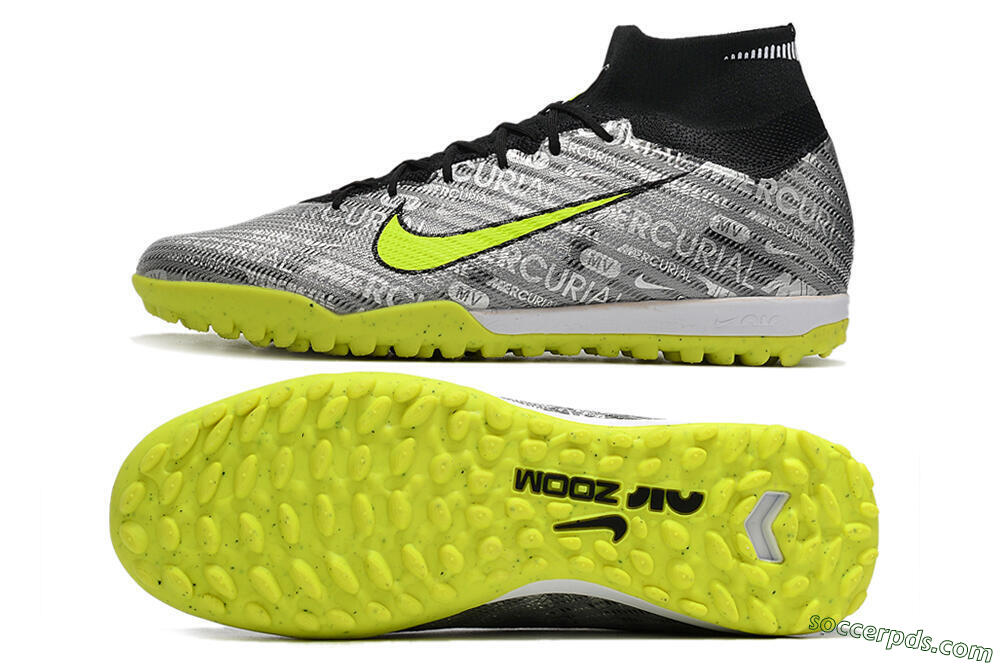 Nike Air Zoom Mercurial Superfly 9 Elite TF High-Tops Football Shoes - Silver/Green/Black 0