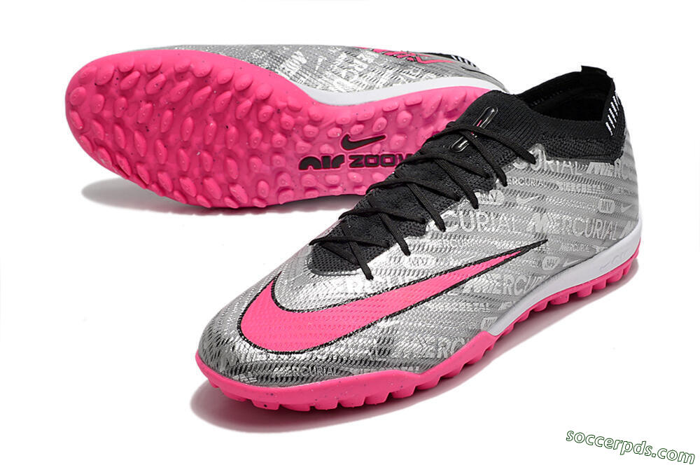 Nike Air Zoom Mercurial Vapor 15 Elite TF Low-Tops Football Shoes - Silver/Pink/Black 3