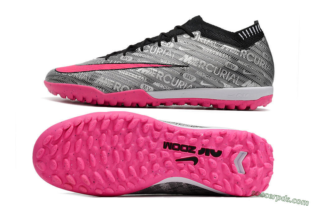 Nike Air Zoom Mercurial Vapor 15 Elite TF Low-Tops Football Shoes - Silver/Pink/Black 0