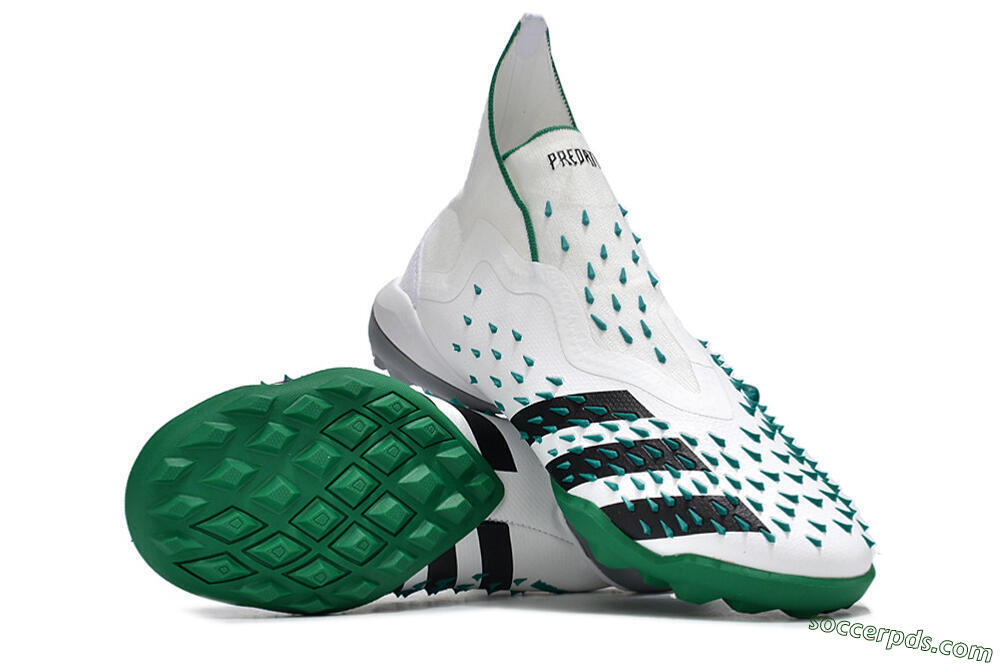 Adidas Predator Freak+ TF High-Tops Football Shoes - White/Green/Black 3