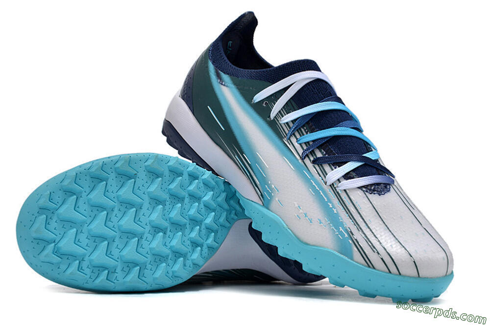 Puma Ultra Ultimate TF Low-Tops Football Shoes - White/Blue/Green 3