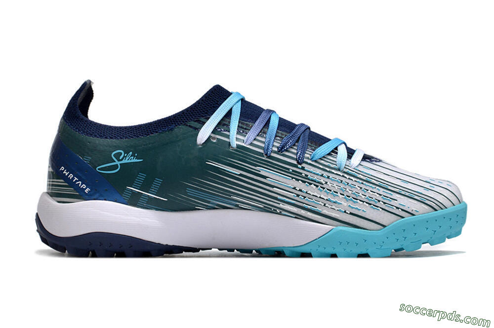 Puma Ultra Ultimate TF Low-Tops Football Shoes - White/Blue/Green 7