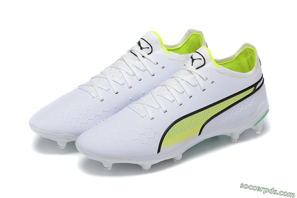 Puma King Ultimate Icon MG Low-Tops Football Boots - White/Yellow/Black 9