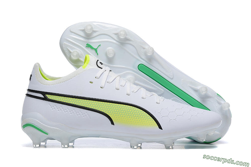 Puma King Ultimate Icon MG Low-Tops Football Boots - White/Yellow/Black 1
