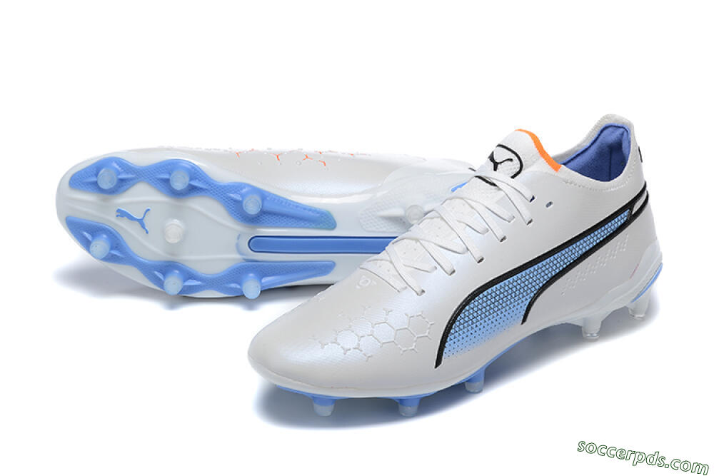 Puma King Ultimate Icon MG Low-Tops Football Boots - White/Blue 3