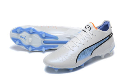 Puma King Ultimate Icon MG Low-Tops Football Boots - White/Blue