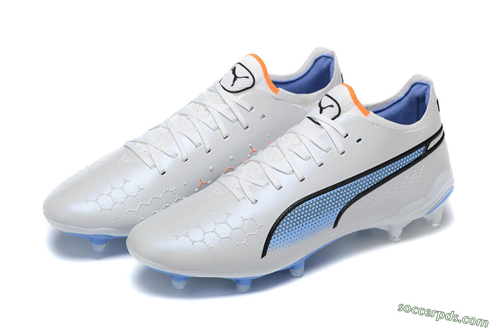 Puma King Ultimate Icon MG Low-Tops Football Boots - White/Blue 9