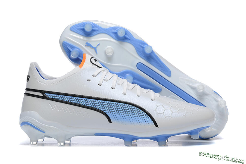 Puma King Ultimate Icon MG Low-Tops Football Boots - White/Blue 1