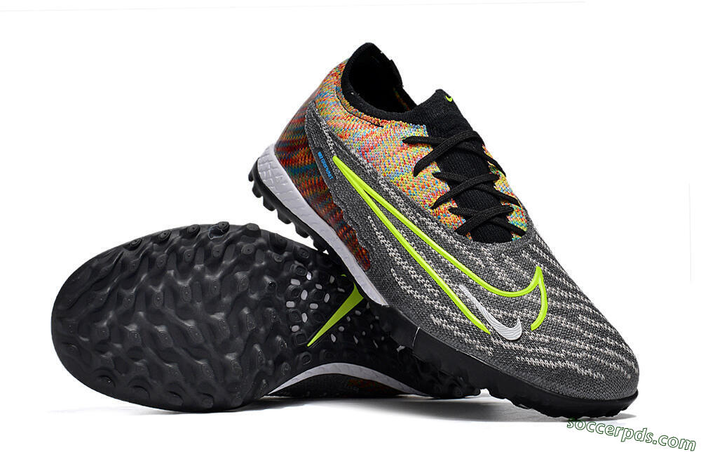 Nike Phantom GX Elite TF Low-Tops Football Shoes - Grey/Green/Rainbow 4