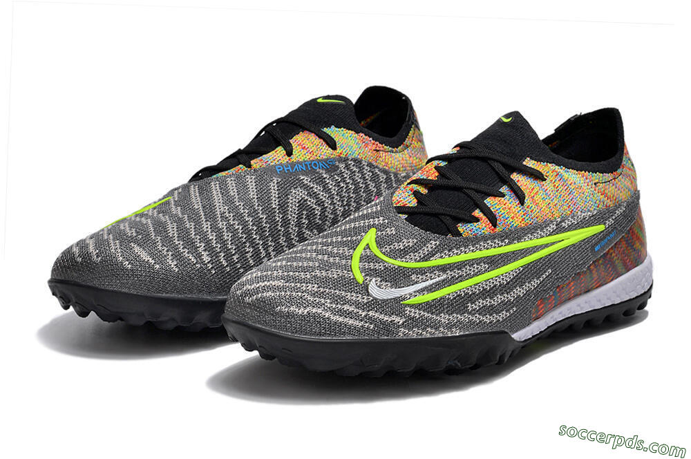 Nike Phantom GX Elite TF Low-Tops Football Shoes - Grey/Green/Rainbow 9