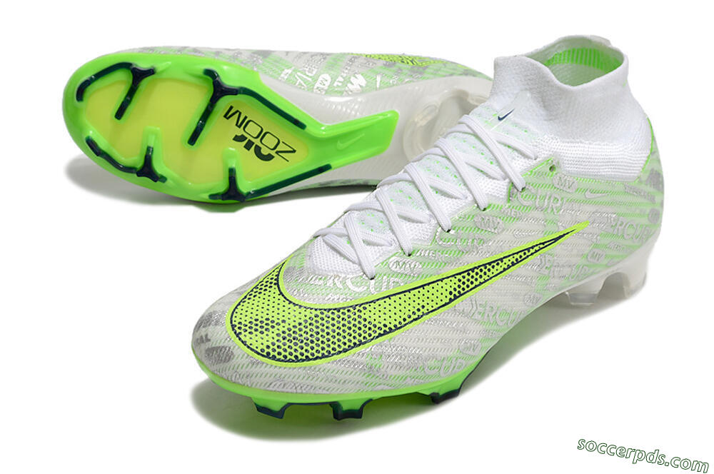 Nike Air Zoom Mercurial Superfly 9 Elite FG High-Tops Football Boots - White/Green 3