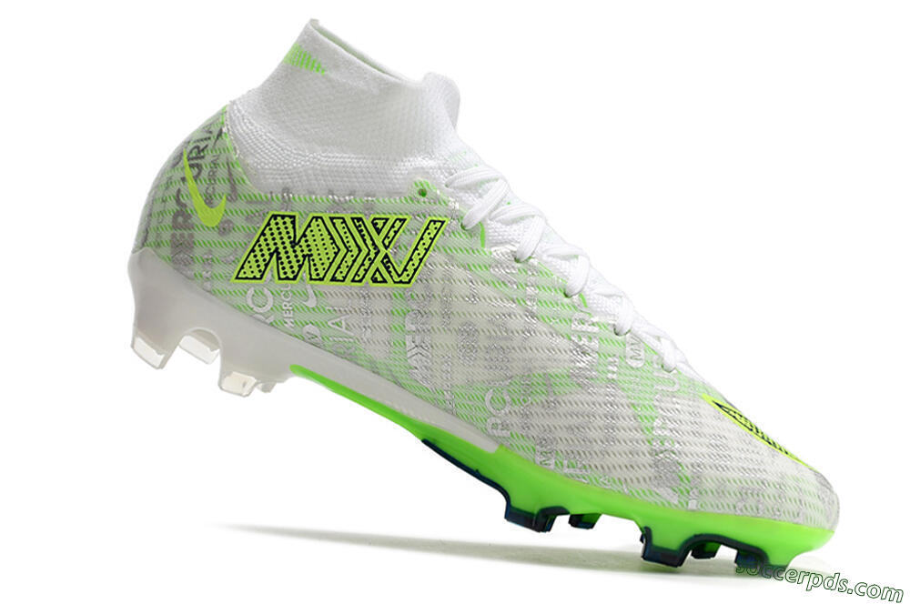 Nike Air Zoom Mercurial Superfly 9 Elite FG High-Tops Football Boots - White/Green 4