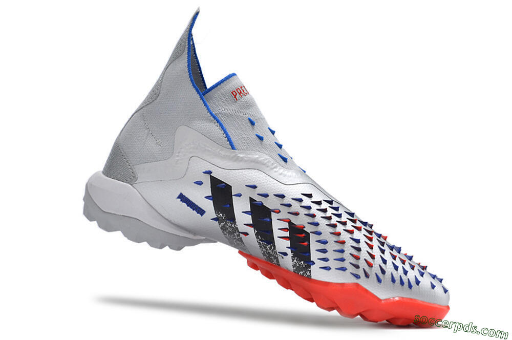 Adidas Predator Freak+ TF High-Tops Football Shoes - Silver/Blue/Red 4