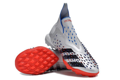 Adidas Predator Freak+ TF High-Tops Football Shoes - Silver/Blue/Red