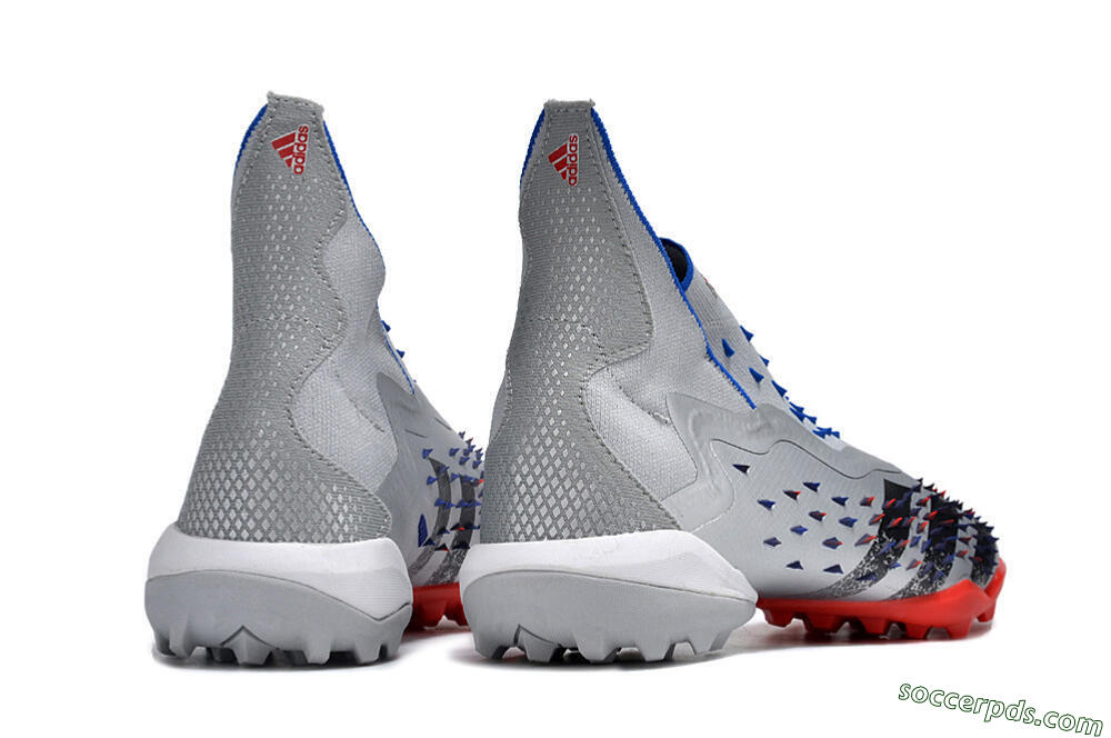 Adidas Predator Freak+ TF High-Tops Football Shoes - Silver/Blue/Red 6